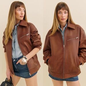 REFORMATION Veda Marco Leather Oversized Bomber in Sienna XS